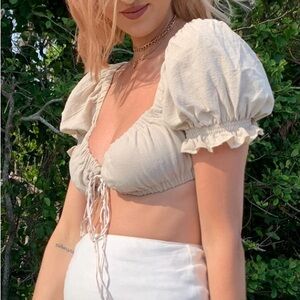 Cream Puff Sleeve Crop Top